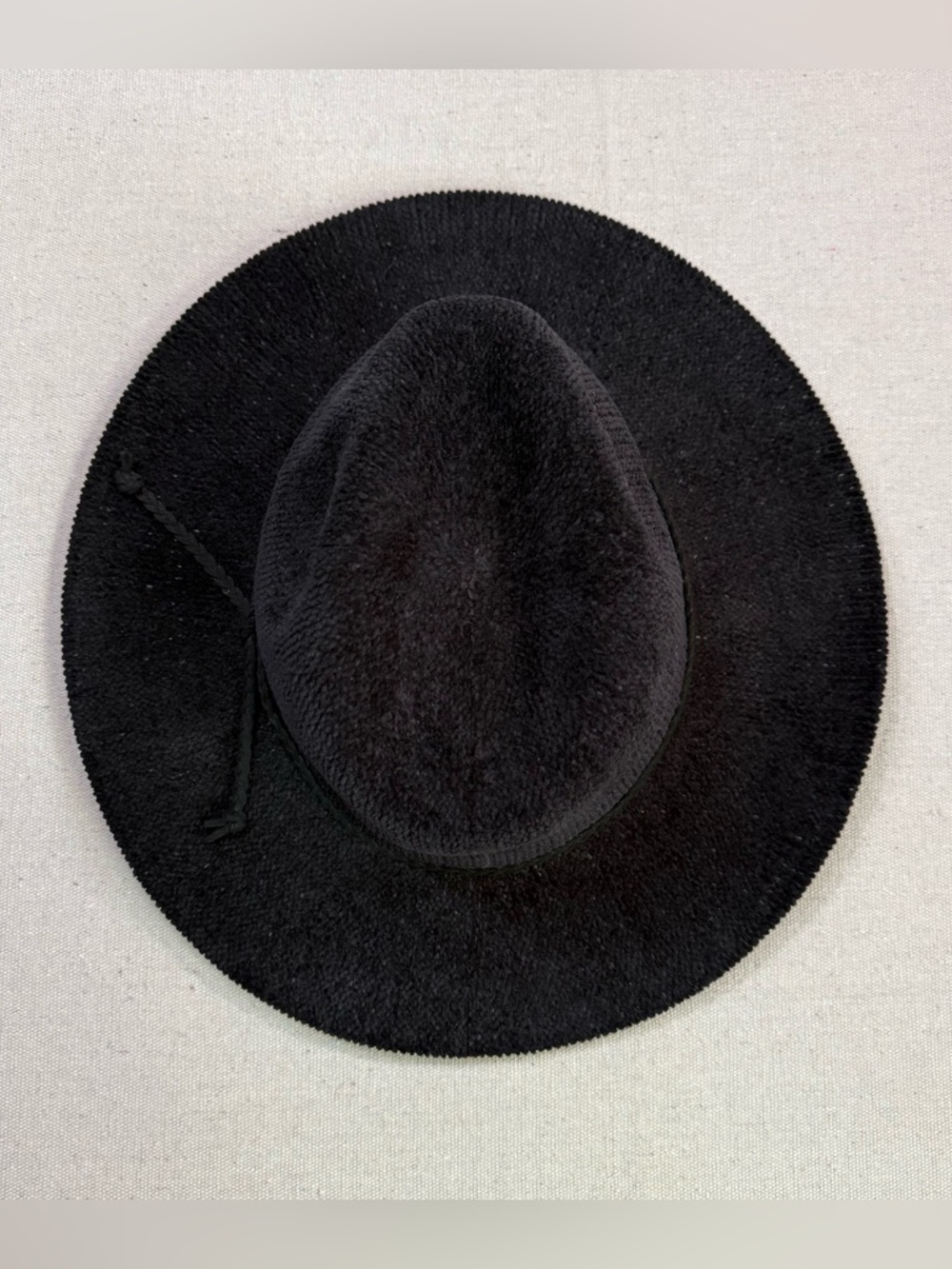 Black Wide Brim Fedora Hat Textured One Size Boho Western Style